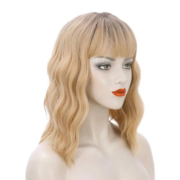 Ombre Dirt Blonde Wig With Bangs - Picture 5 of 5